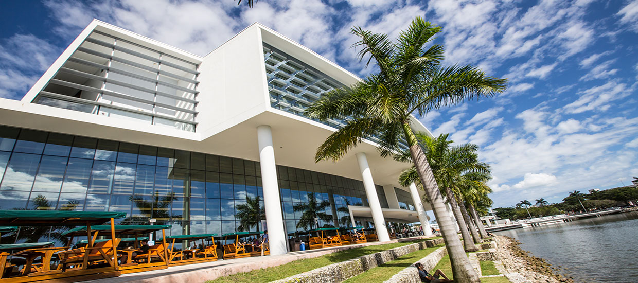 This is an angled view of the Shalala Student Center on the University of Miami Coral Gables campus.