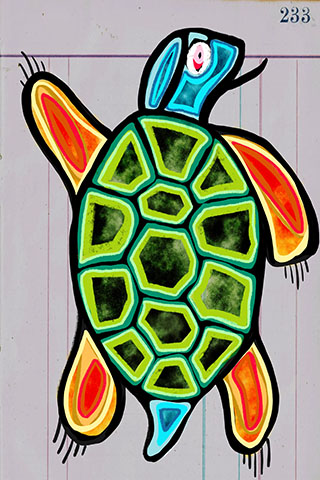 This is a painting of a turtle by the University of Miami's faculty member, Caroline La Porte. 
